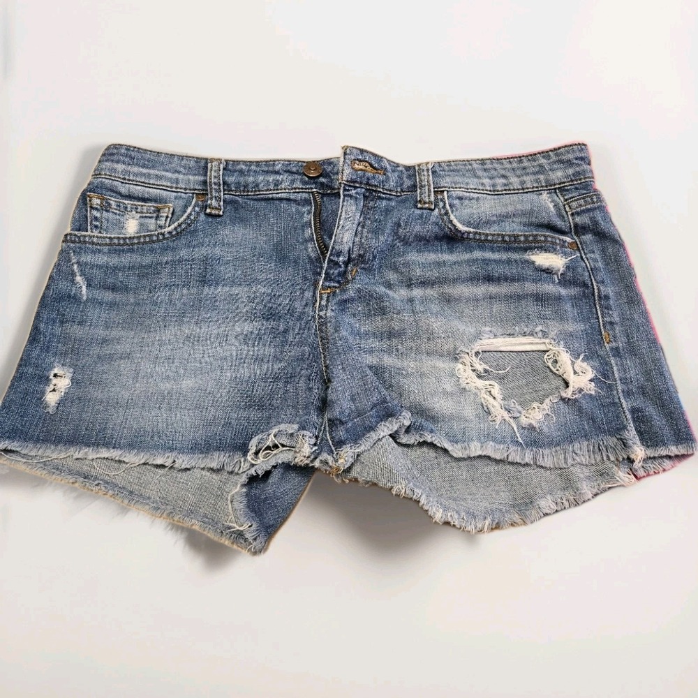 Distressed Cut Off Denim Shorts 29x3 Women Mid Rise #269‎